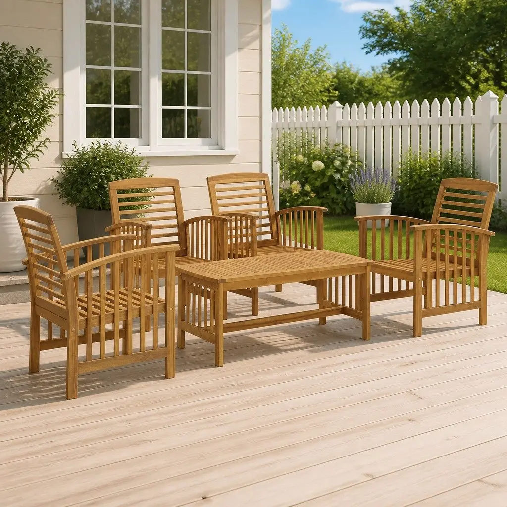 Garden Lounge Set Outdoor Furniture 5 Piece Solid Wood Patio Sofa Coffee Table Brown