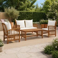 Comfortable 4 Piece Acacia Wood Outdoor Lounge Set