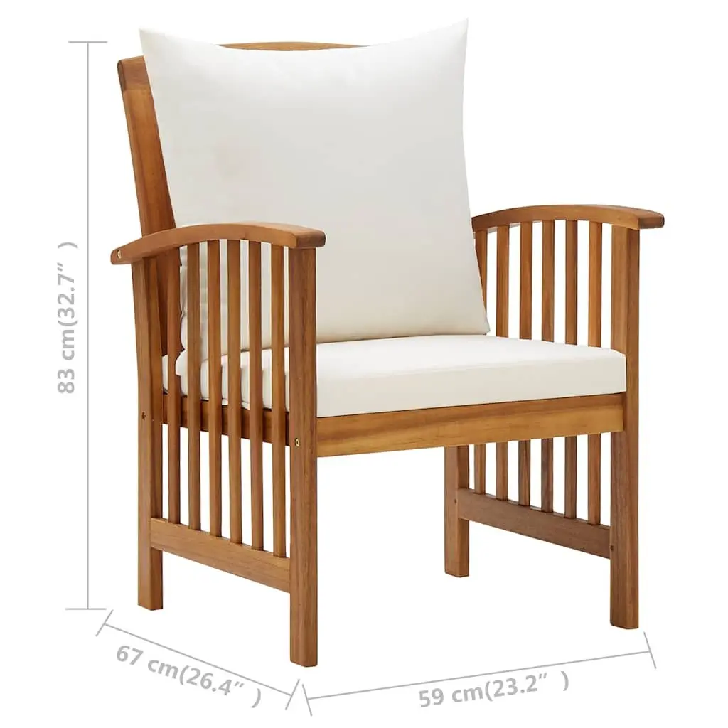 5 Piece Garden Lounge Set Outdoor Furniture Solid Acacia Wood White with Cushions