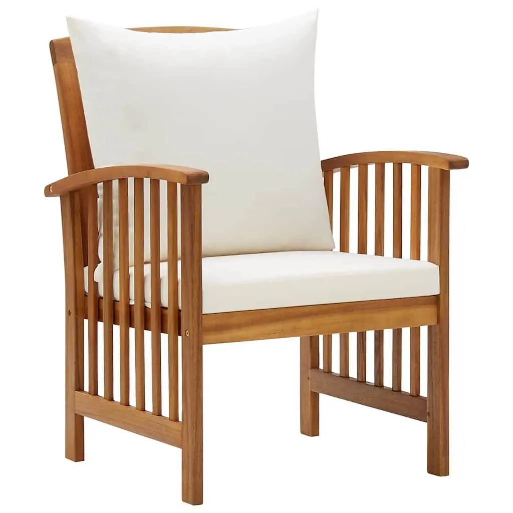 5 Piece Garden Lounge Set Outdoor Furniture Solid Acacia Wood White with Cushions