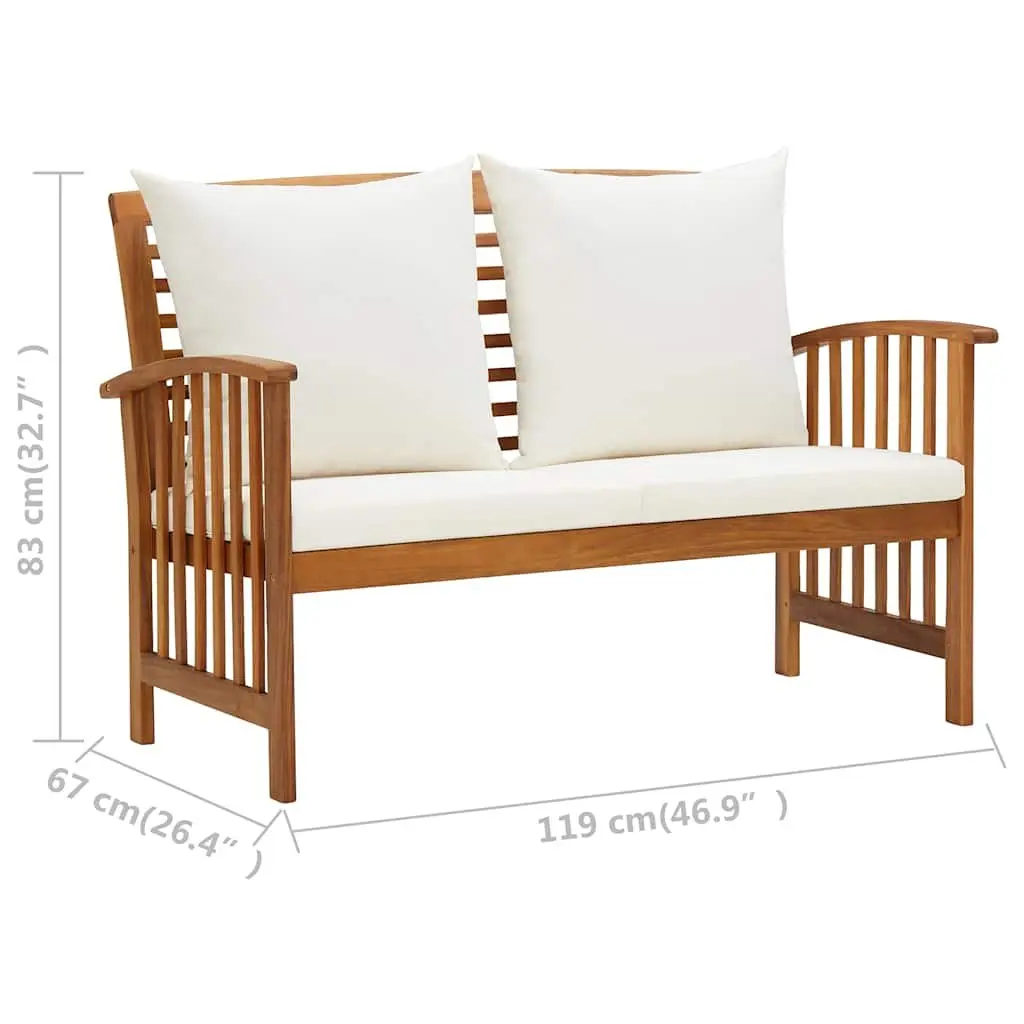 5 Piece Garden Lounge Set Outdoor Furniture Solid Acacia Wood White with Cushions