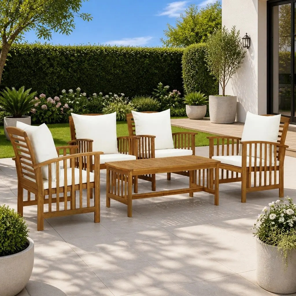 5 Piece Outdoor Garden Lounge Set Cushions Solid Wood White
