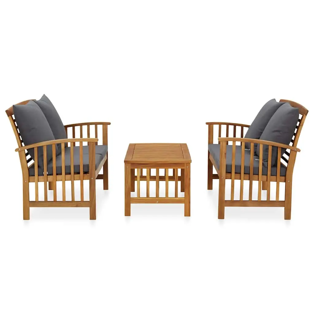 Garden Lounge Set 3 Piece Outdoor Furniture Cushions Solid Acacia Wood Grey