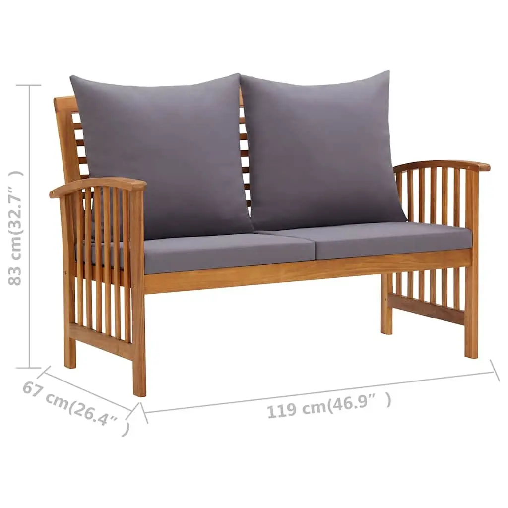 Garden Lounge Set 3 Piece Outdoor Furniture Cushions Solid Acacia Wood Grey