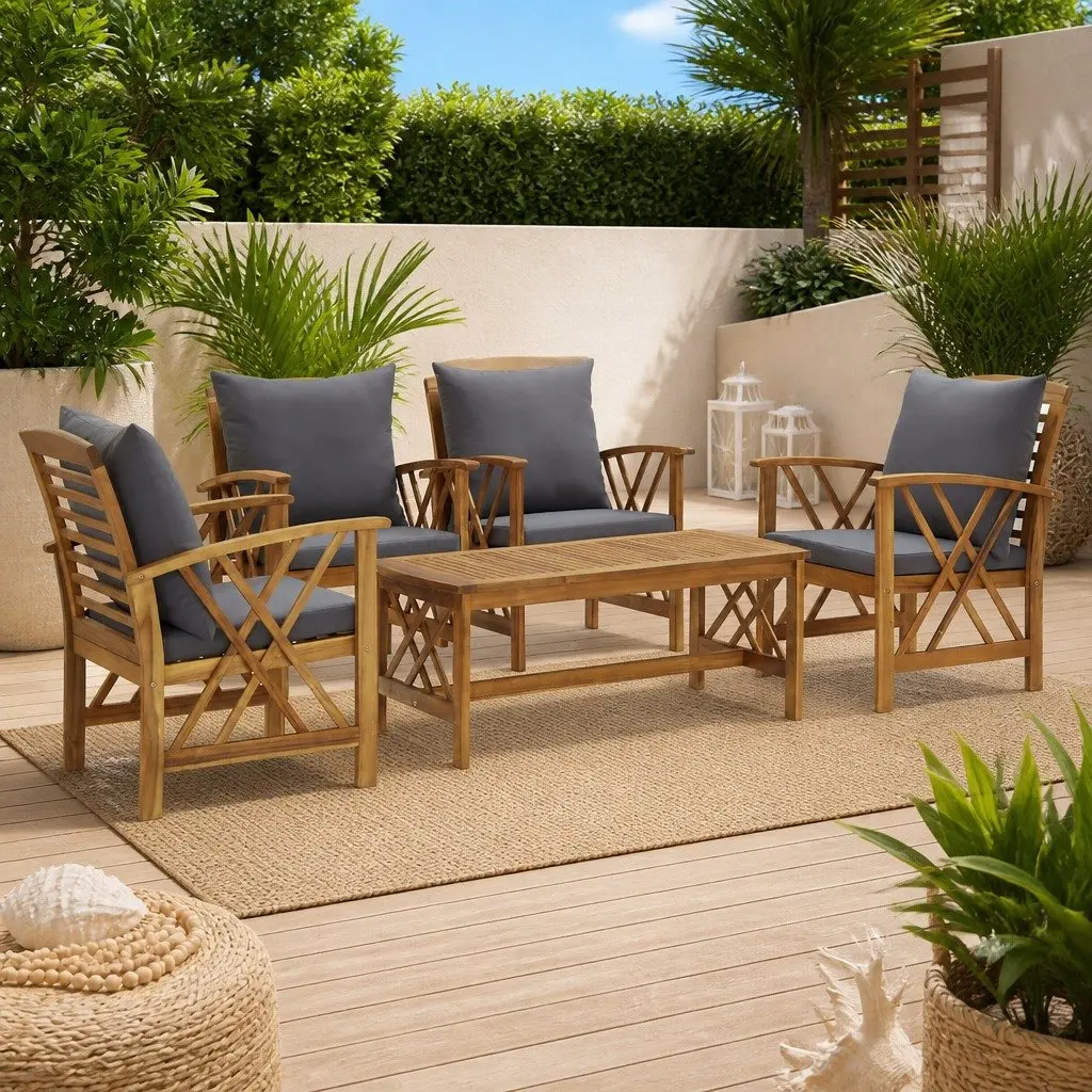 5 Piece Garden Lounge Set Outdoor Furniture Patio Sofa Coffee Table Grey