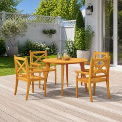 Garden Dining Set 5 Piece Outdoor Furniture Patio Table Chairs Brown Wood