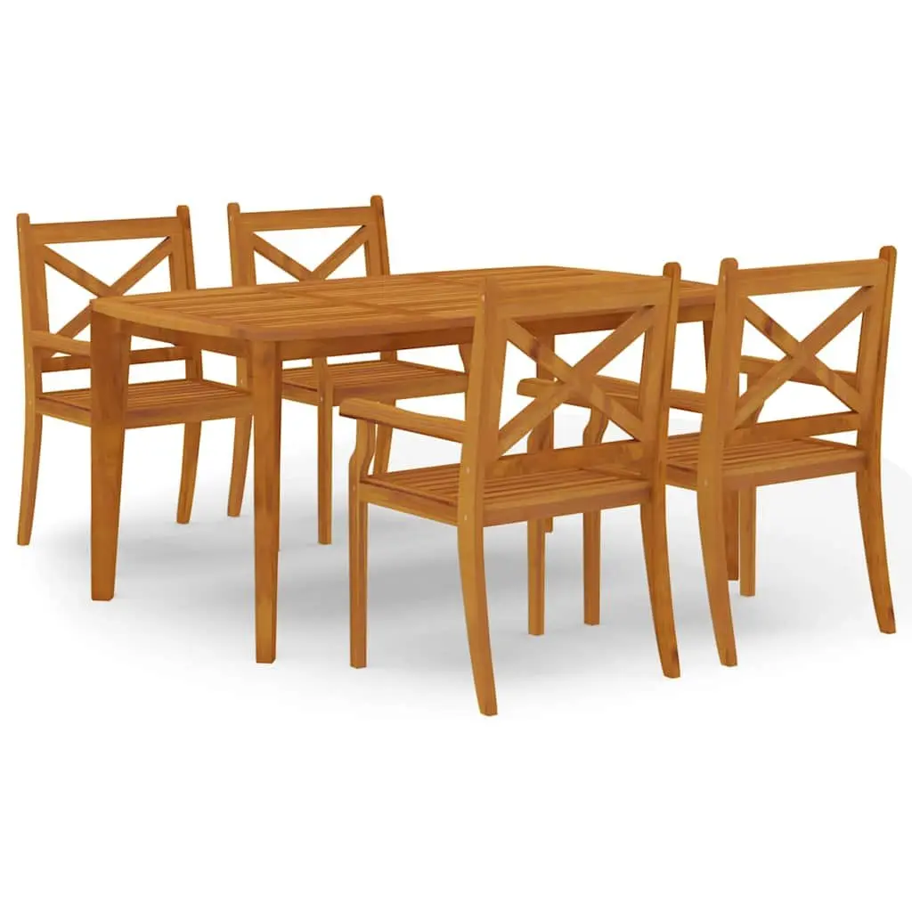 5 Piece Outdoor Garden Dining Set Solid Acacia Wood Table and Chairs Brown