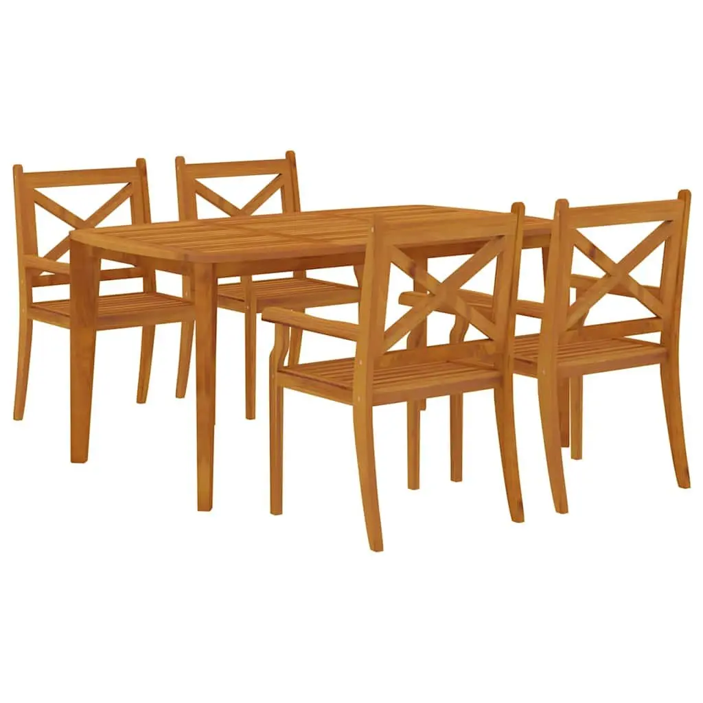 5 Piece Outdoor Garden Dining Set Solid Acacia Wood Table and Chairs Brown