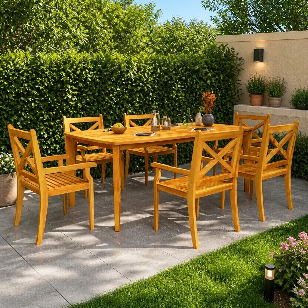 Solid Acacia Wood 7-Piece Outdoor Dining Set