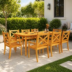 9 Piece Garden Dining Set Solid Acacia Wood Outdoor Patio Table Chairs Brown