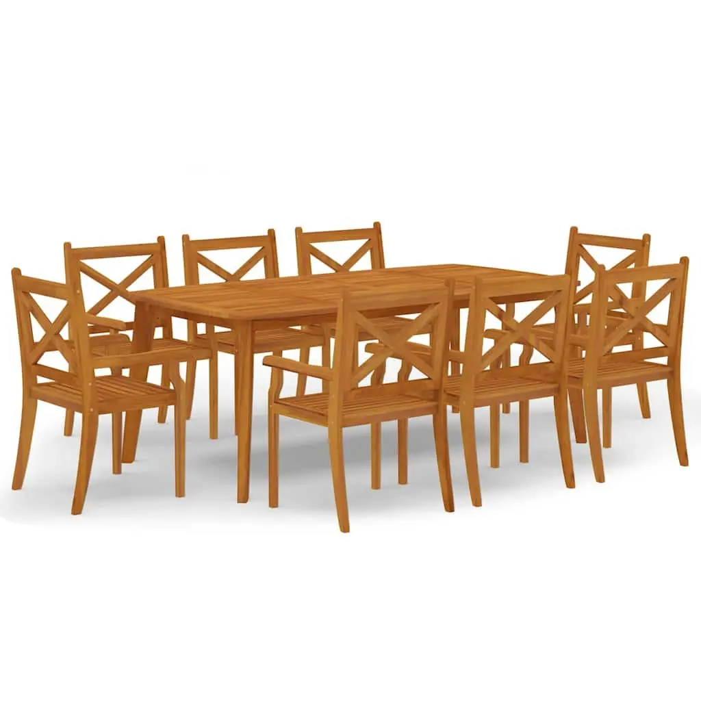 9 Piece Garden Dining Set Solid Acacia Wood Outdoor Patio Table Chairs Brown
