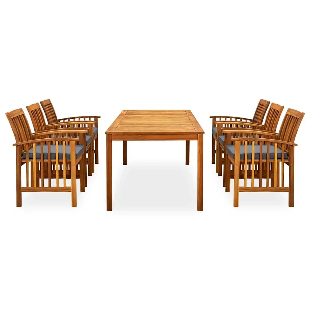 Garden Dining Set 7 Piece Outdoor Patio Table and Chairs with Cushions Grey Acacia Wood