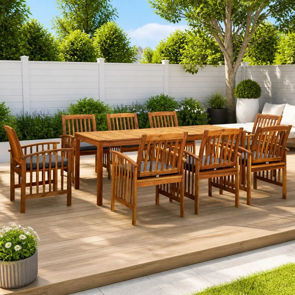 9-Piece Solid Acacia Wood Dining Set