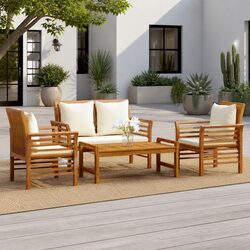 Durable Brown Acacia Wood Garden Lounge Set with Cushions