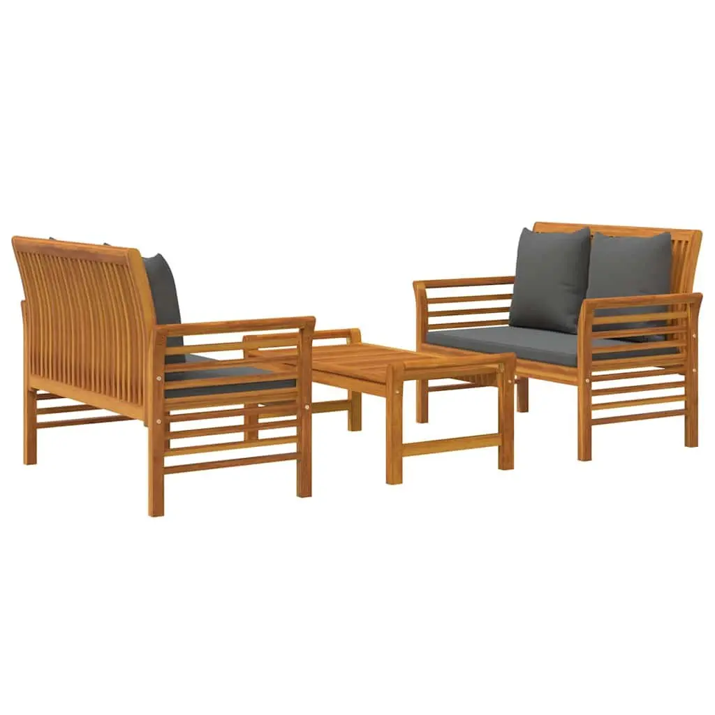 Outdoor Lounge Set 3 Piece Acacia Wood Brown with Cushions for Relaxing and Socializing