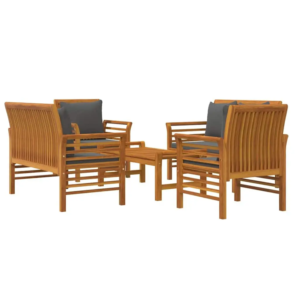 5 Piece Outdoor Garden Lounge Set Brown Acacia Wood Furniture with Cushions