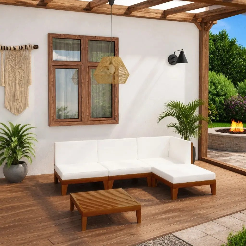 5 Piece Garden Lounge Set Outdoor Furniture Acacia Wood White