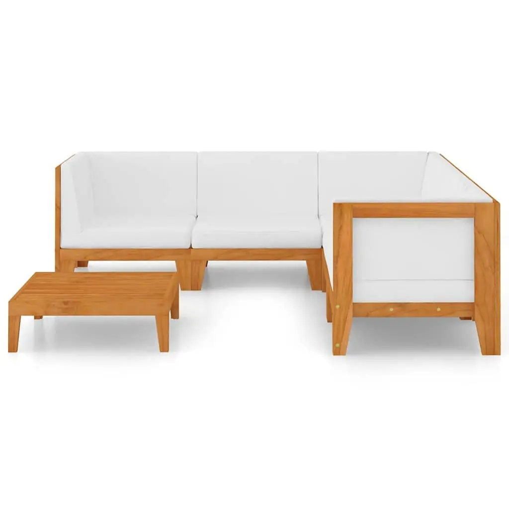 Garden Lounge Set 6 Piece Outdoor Furniture Modular Sectional White Acacia Wood with Cushions