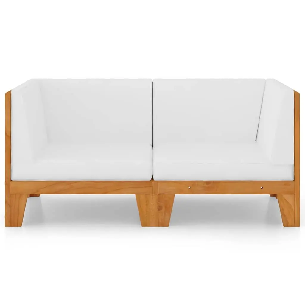 Outdoor Sofa 2-Seater Garden Patio Lounge Modular Solid Acacia Wood Cream Cushions
