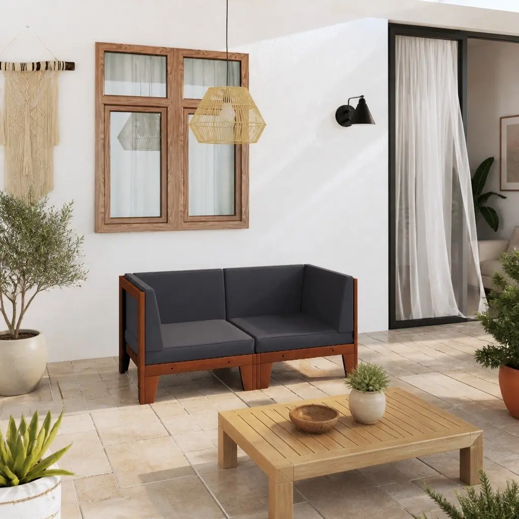 Outdoor Sofa 2-Seater Solid Acacia Wood with Grey Cushions Garden Patio Furniture