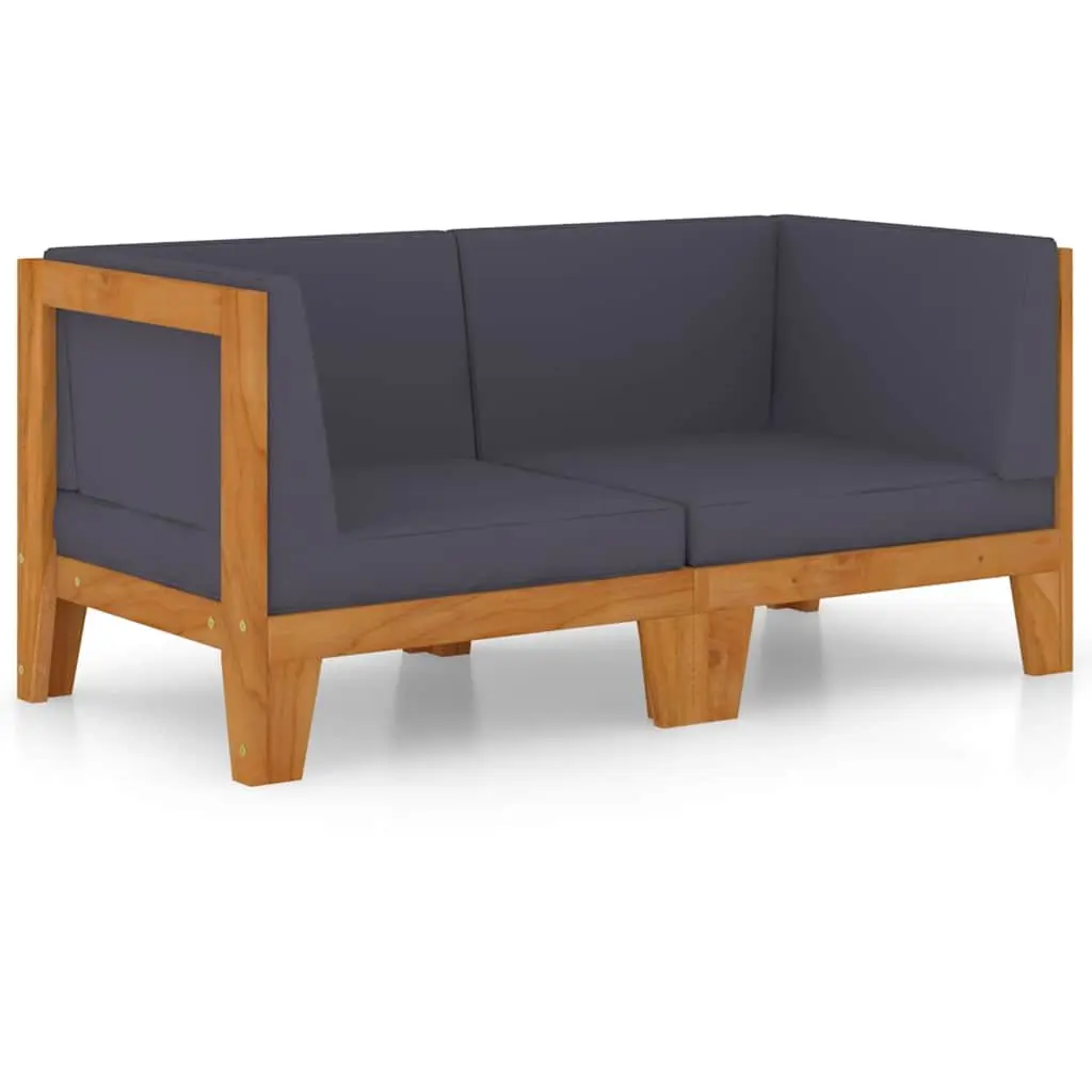 Outdoor Sofa 2-Seater Solid Acacia Wood with Grey Cushions Garden Patio Furniture