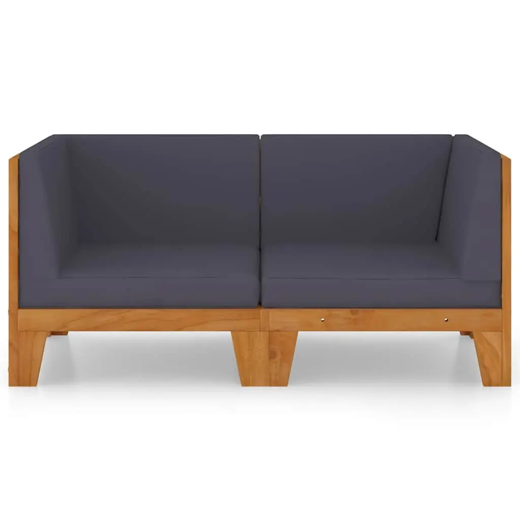 Outdoor Sofa 2-Seater Solid Acacia Wood with Grey Cushions Garden Patio Furniture