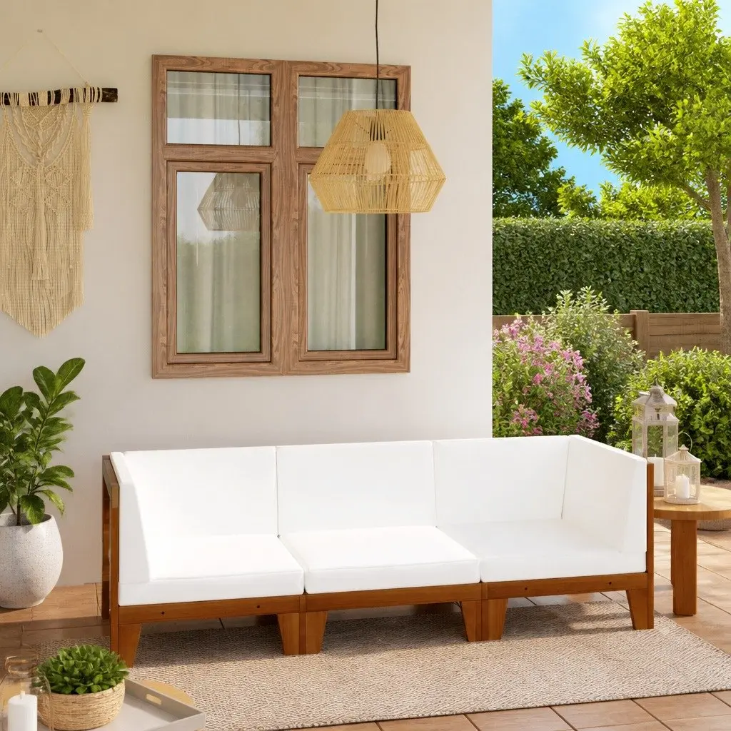 3 Piece Garden Lounge Set Cushions Solid Acacia Wood Outdoor Furniture White