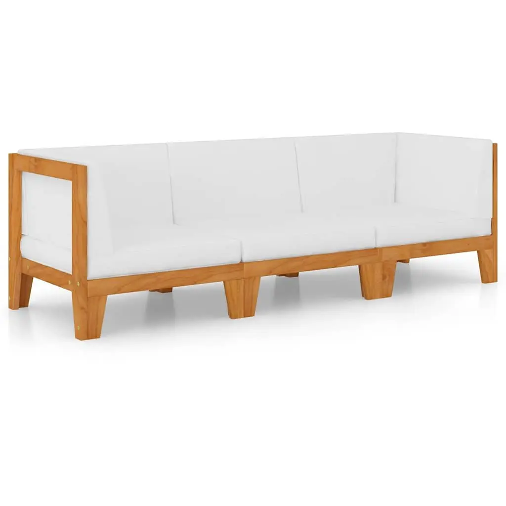3 Piece Garden Lounge Set Cushions Solid Acacia Wood Outdoor Furniture White