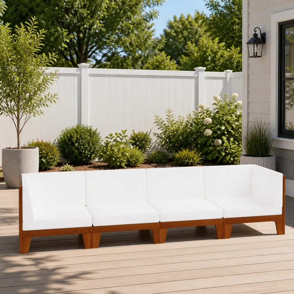 Garden Lounge Set 4 Piece Outdoor Furniture Solid Wood Cushions White