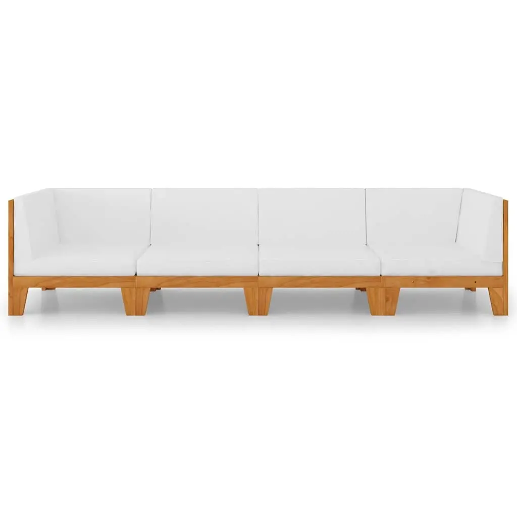 Garden Lounge Set 4 Piece Outdoor Furniture Solid Wood Cushions White