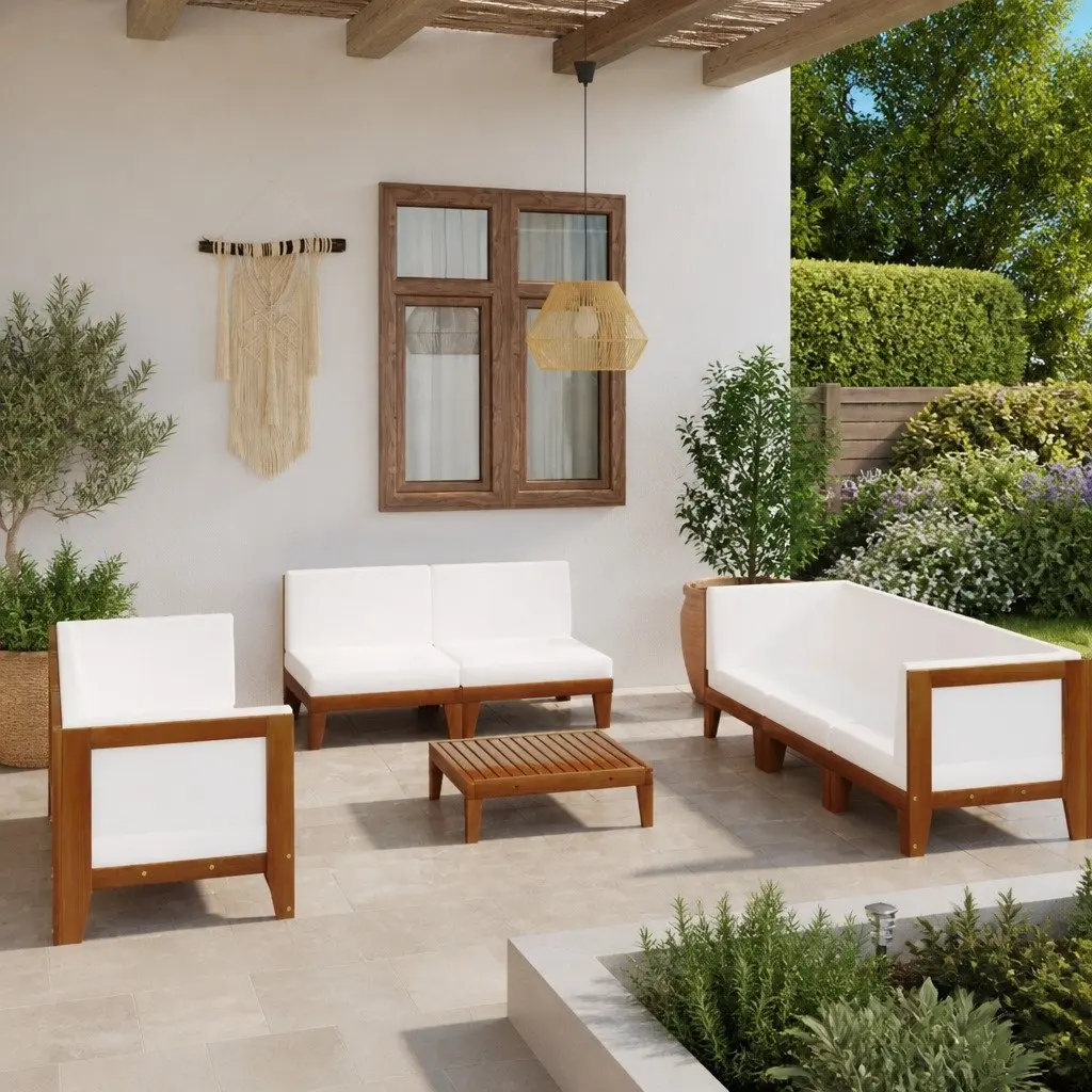 9 Piece Outdoor Lounge Set Modular Garden Furniture White Acacia Wood with Cushions