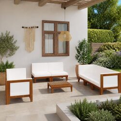 Garden Lounge Set 9 Piece Outdoor Furniture White Acacia Wood with Cushions