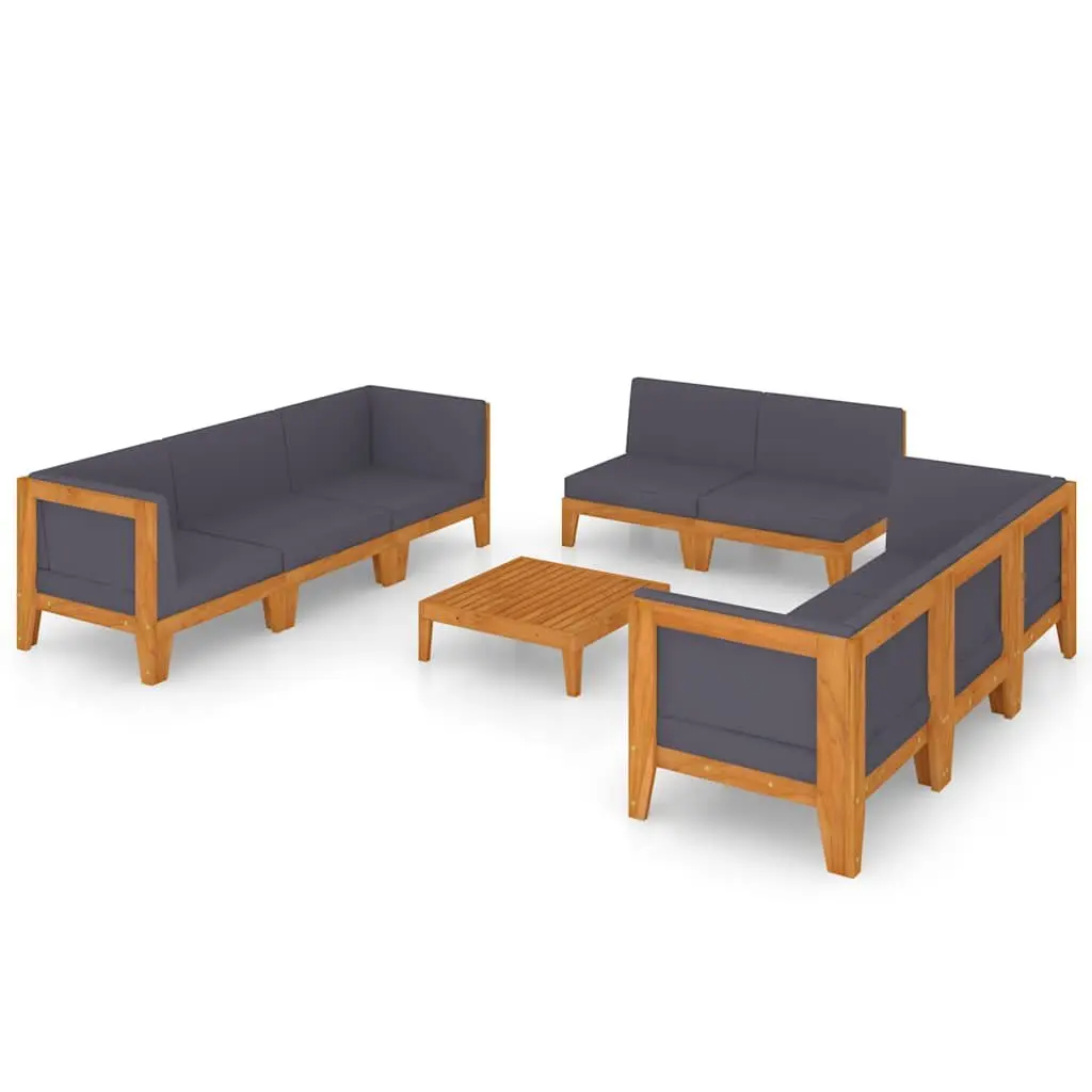 Garden Lounge Set 9 Piece Outdoor Furniture Modular Grey Acacia Wood Cushions