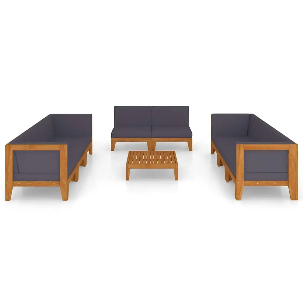 Garden Lounge Set 9 Piece Outdoor Furniture Modular Grey Acacia Wood Cushions