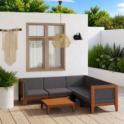 Garden Lounge Set 6 Piece Outdoor Furniture Grey Acacia Wood with Cushions