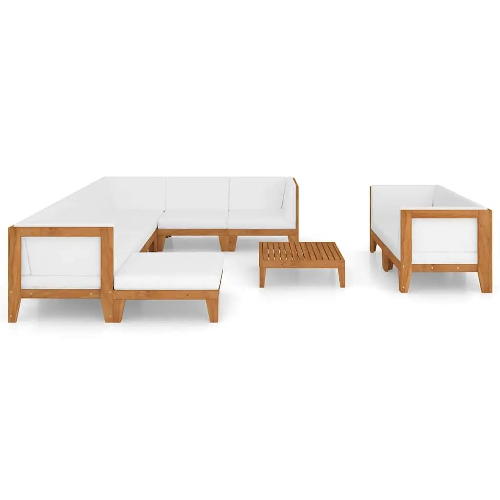 Garden Lounge Set 10 Piece Outdoor Furniture Acacia Wood White Cushions