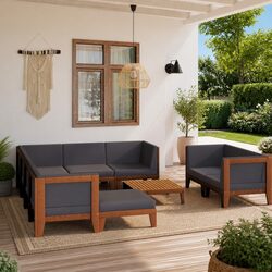 Comfortable 10 Piece Lounge Set with Grey Acacia Wood