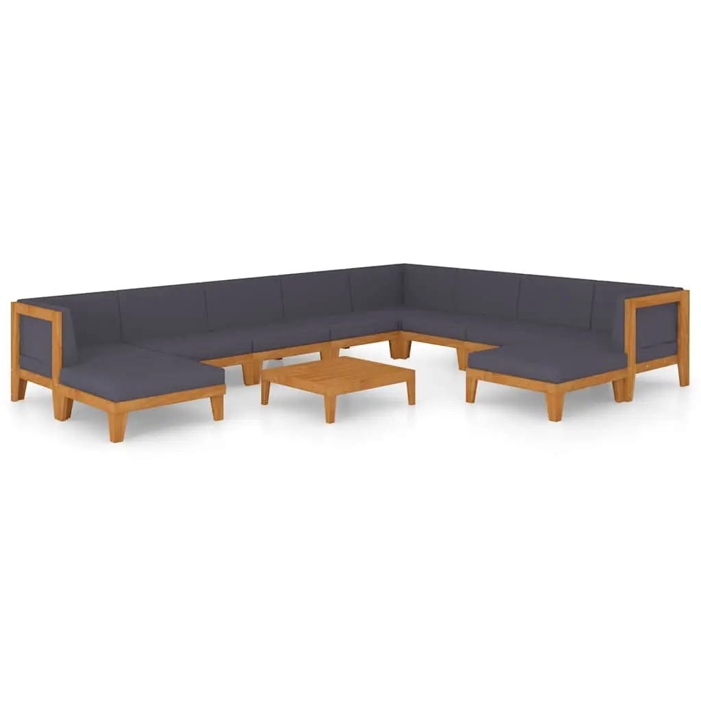 Garden Lounge Set 11 Piece Outdoor Furniture Grey Acacia Wood Cushions Modular