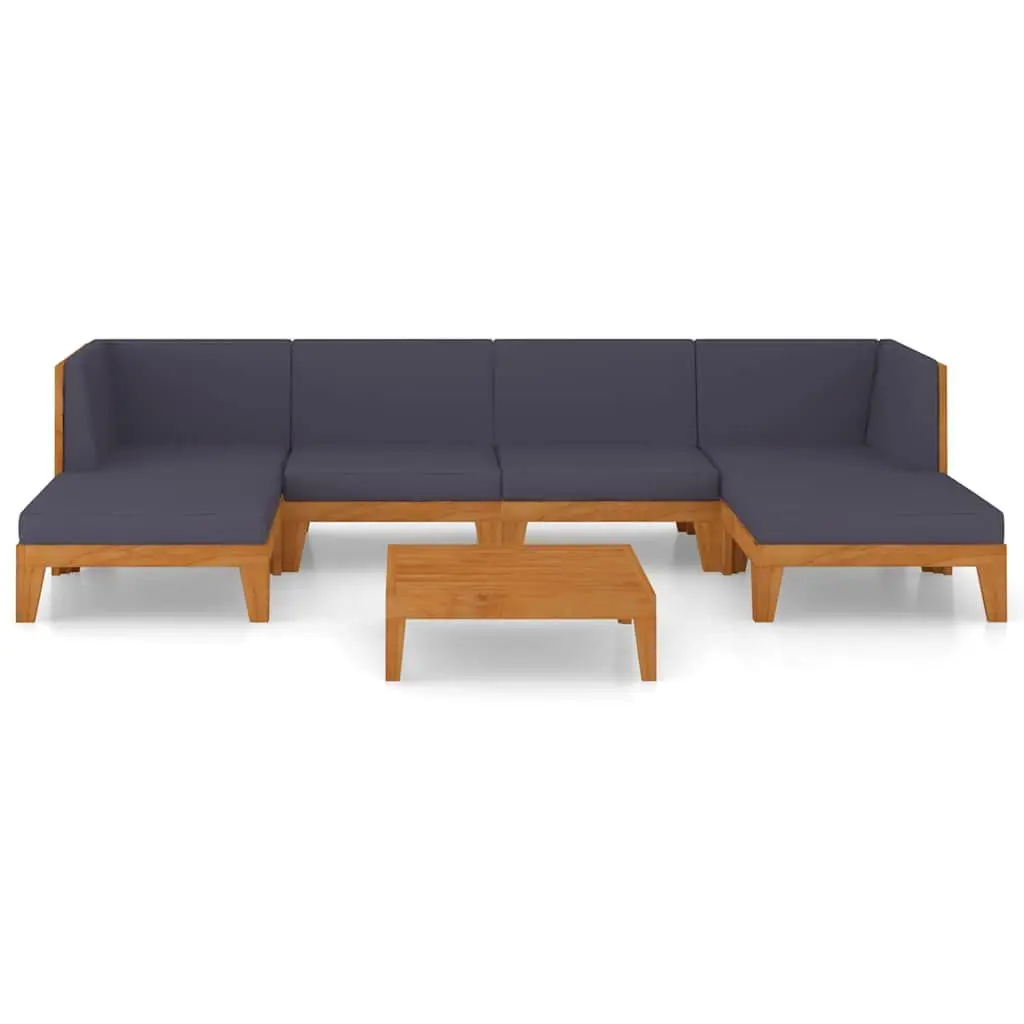 7 Piece Garden Lounge Set Grey Outdoor Furniture Acacia Cushions Modular