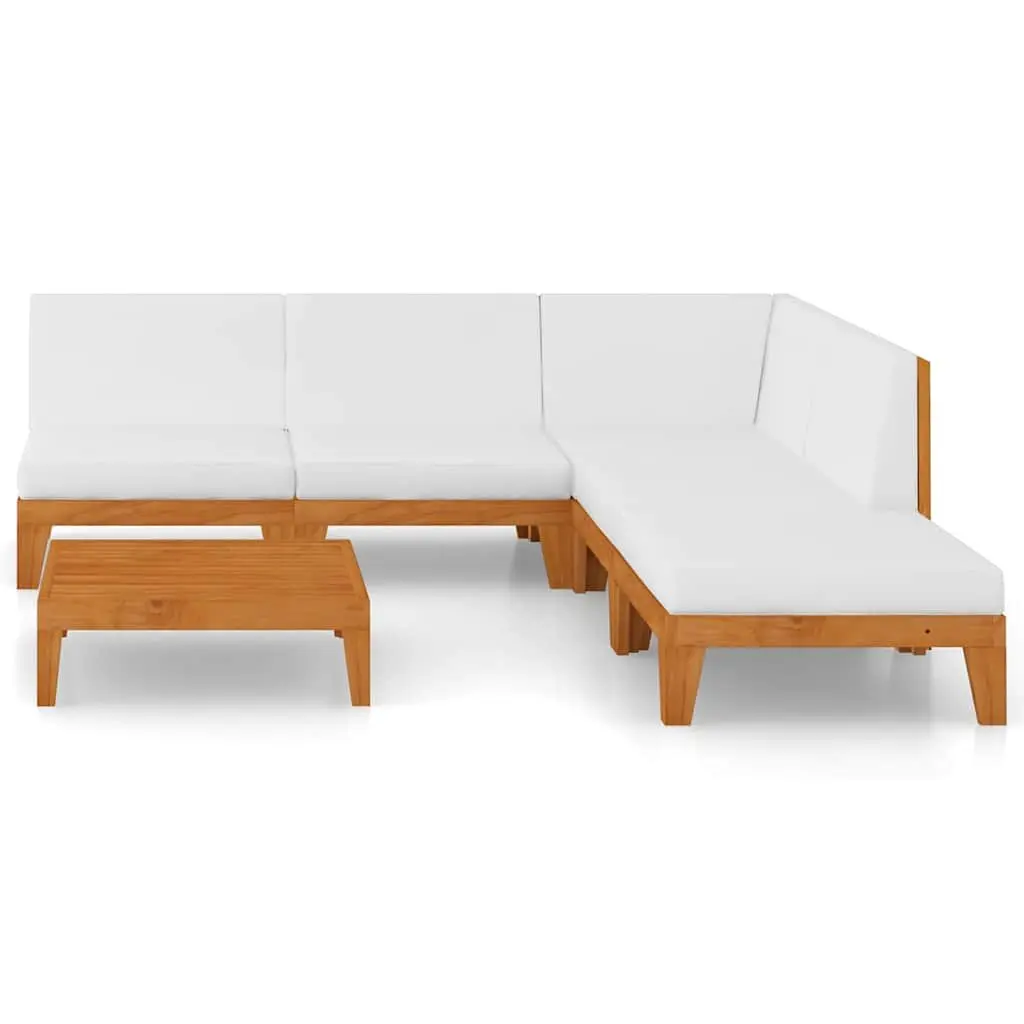 Garden Lounge Set 6 Piece Outdoor Furniture Modular Solid Wood White with Cushions
