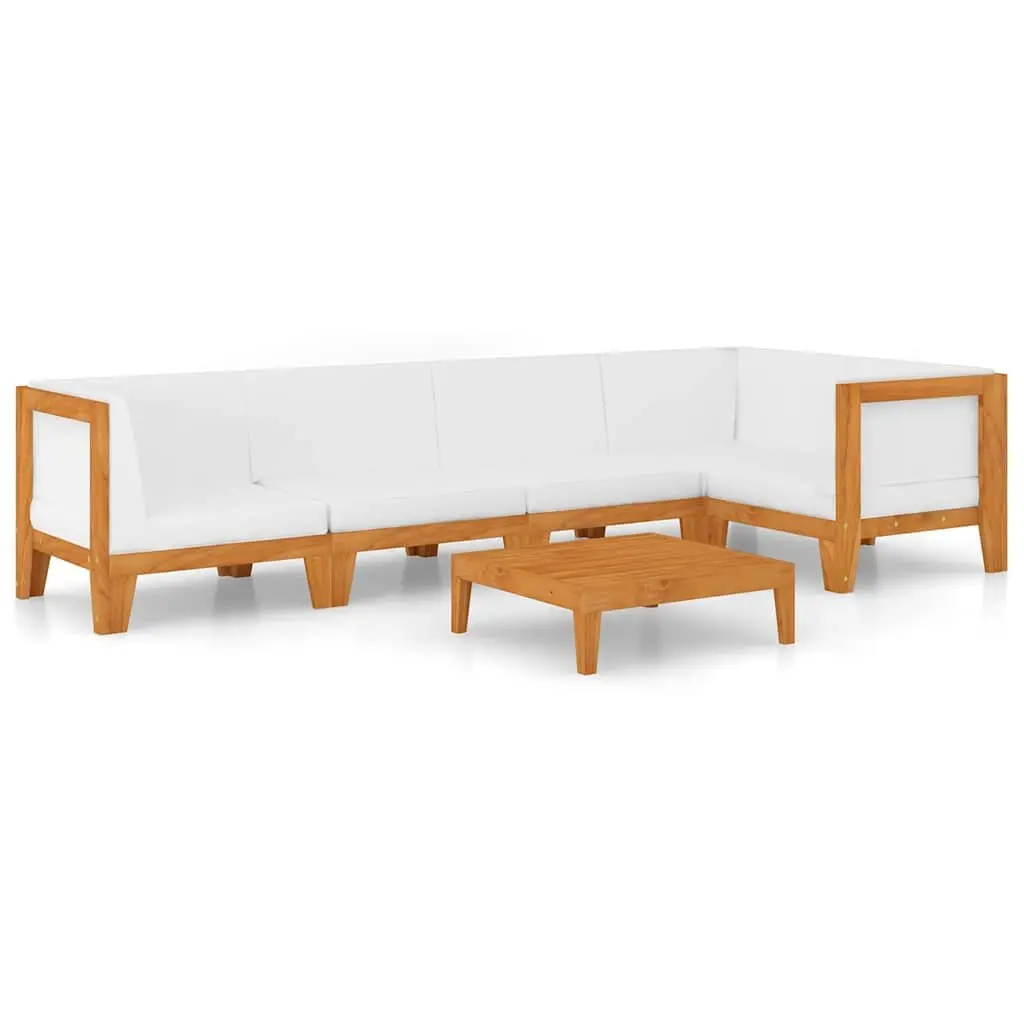 Garden Lounge Set 6 Piece Outdoor Furniture Solid Acacia Wood White Cushions