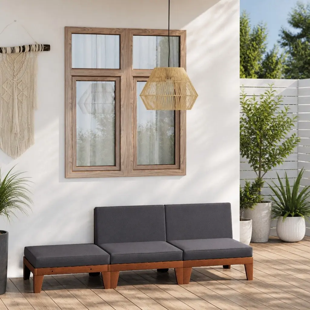 Garden Lounge Set Outdoor Furniture 3 Piece Solid Acacia Wood Grey