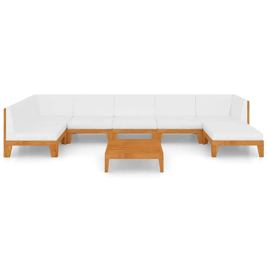 Garden Lounge Set 8 Piece Outdoor Furniture Modular Acacia Wood White with Cushions