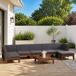 Garden Lounge Set 8 Piece Outdoor Furniture Grey Cushioned Acacia Wood Patio