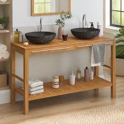 Reliable Bathroom Vanity Unit with Elegant Teak Wood and Marble