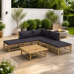 Practical 6 Piece Bamboo Lounge Set with Cushions