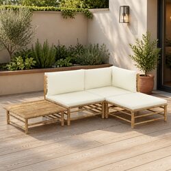 Reliable 4 Piece Bamboo Lounge Set with Easy-Care Cushions