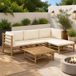 Comfortable 5-Piece Bamboo Lounge Set with Washable Cushions