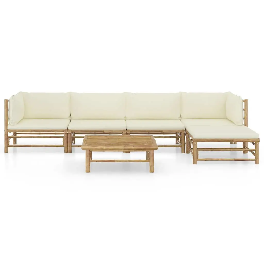 6 Piece Bamboo Garden Lounge Set Outdoor Patio Furniture Cream Cushions