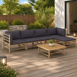 6 Piece Bamboo Lounge Set with Cushions - Easy to Maintain